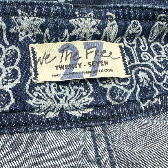 Free People Journey Jeans Mid Rise Flare Floral Retro Print 100% Cotton Blue 27 - Picture 3 of 6